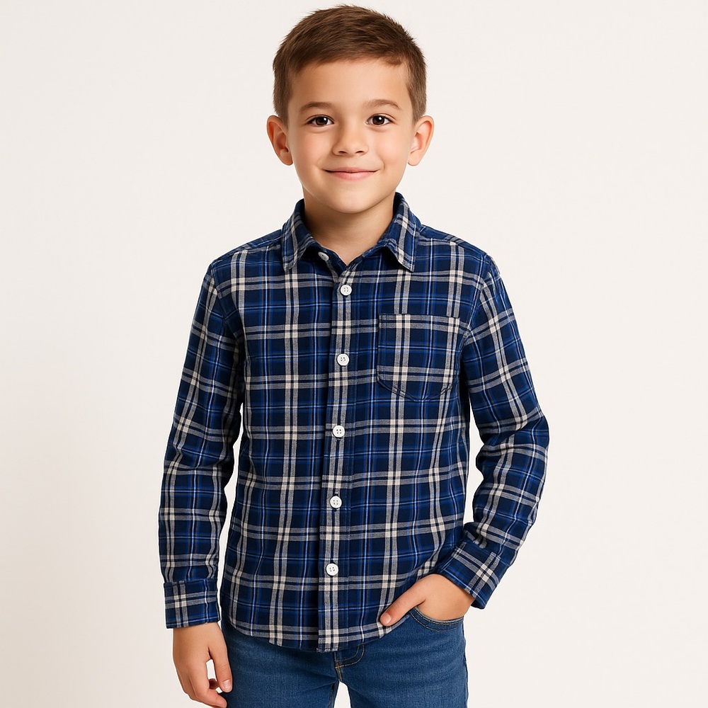 Dip Long sleeve Plaid Cotton Button Down Shirt Blue Size Medium